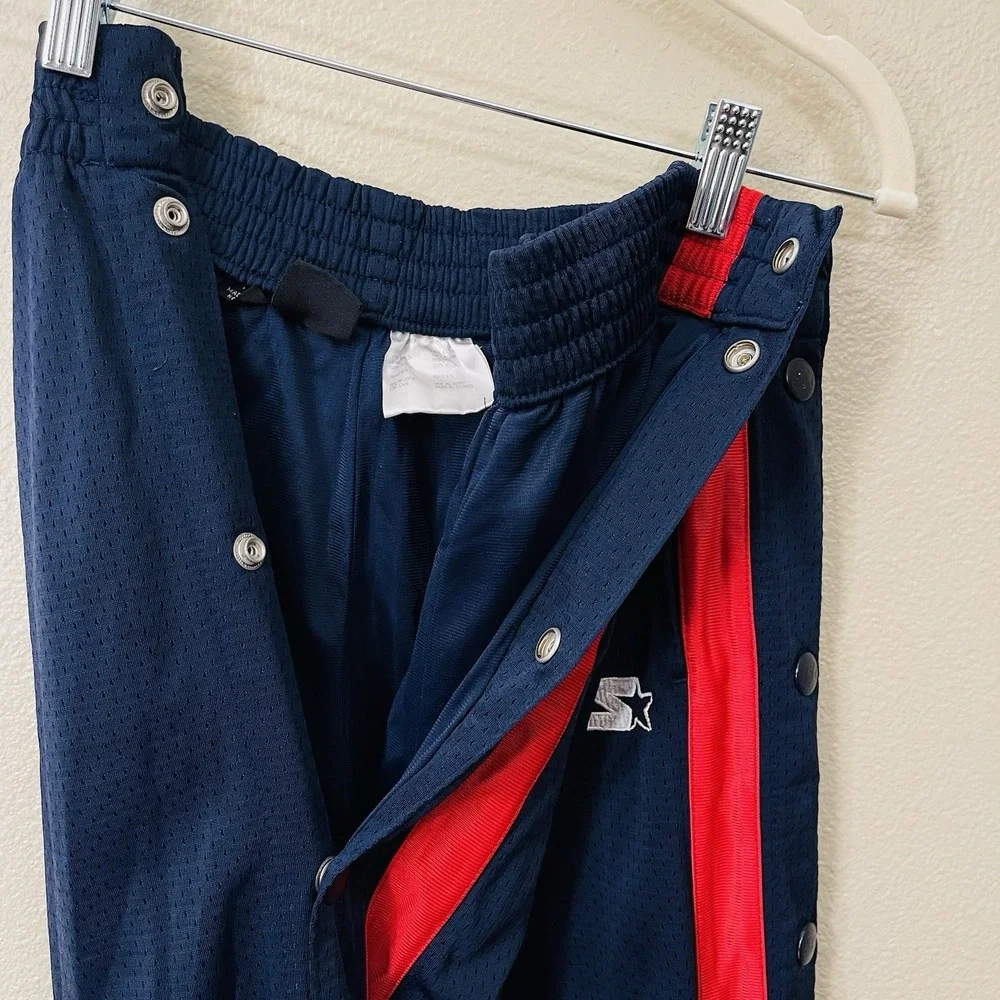 Vintage Starter Snap Button Track‎ Pants Tear Away Glam Navy Red Size S - M